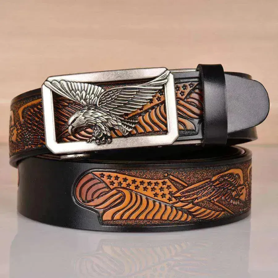 Leather Men's Eagle Embossed Belt