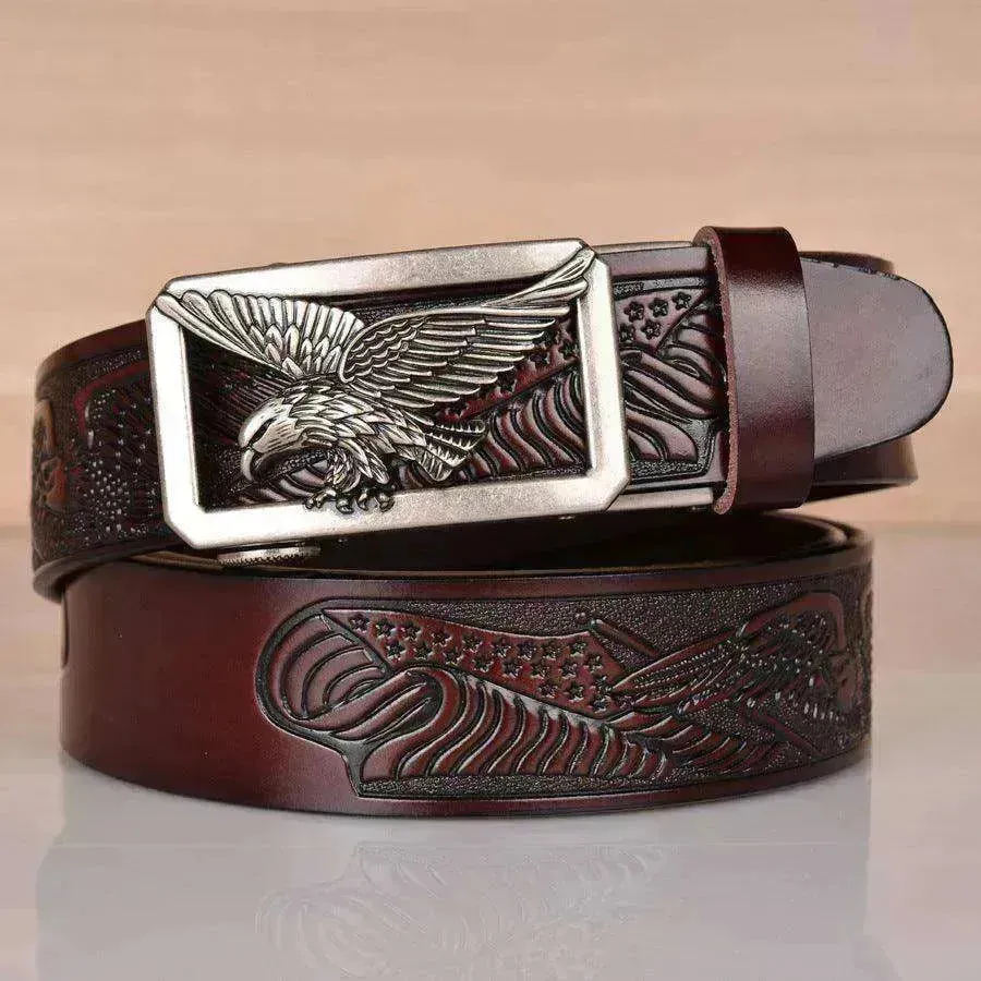 Leather Men's Eagle Embossed Belt