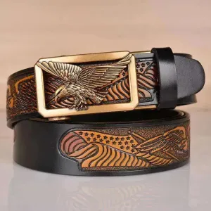 Leather Men's Eagle Embossed Belt