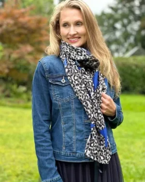 Leopard Print And Stars Recycled Scarf - Blue