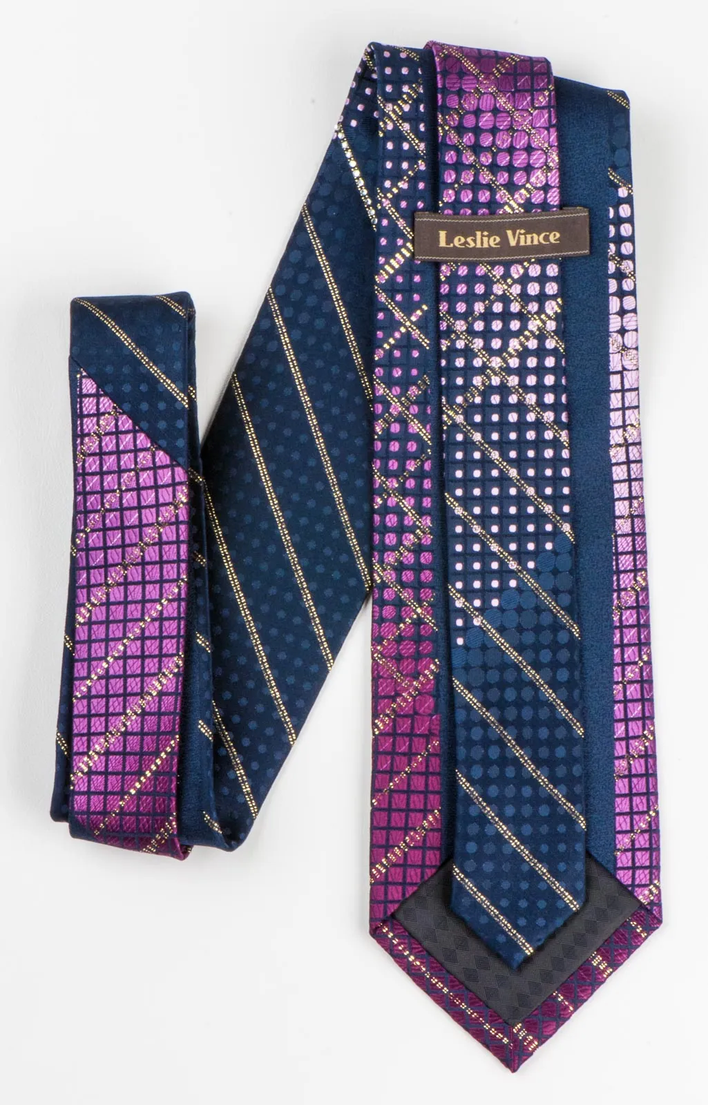 Leslie Vince Mens Woven Silk Necktie With Rhinestones Purple With Golden Sparkles