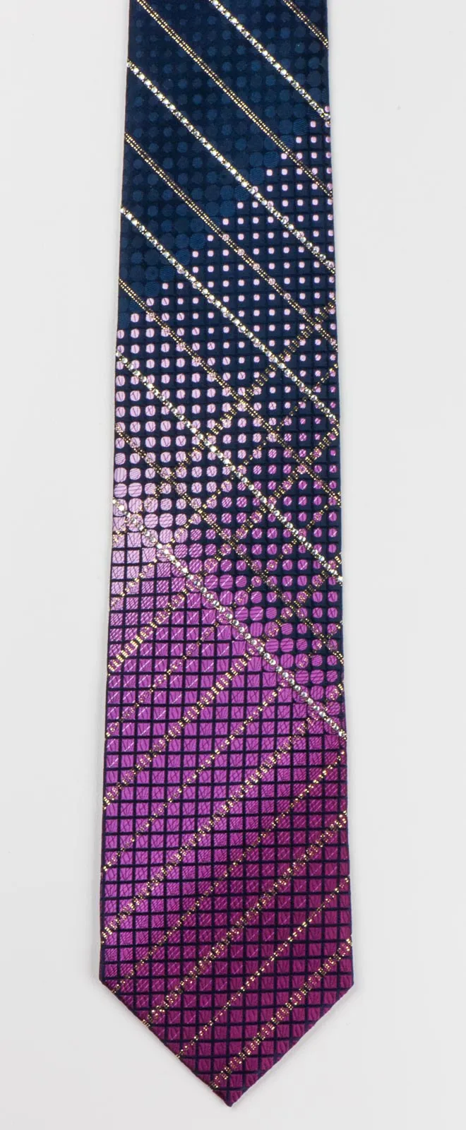 Leslie Vince Mens Woven Silk Necktie With Rhinestones Purple With Golden Sparkles