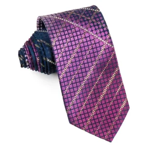 Leslie Vince Mens Woven Silk Necktie With Rhinestones Purple With Golden Sparkles