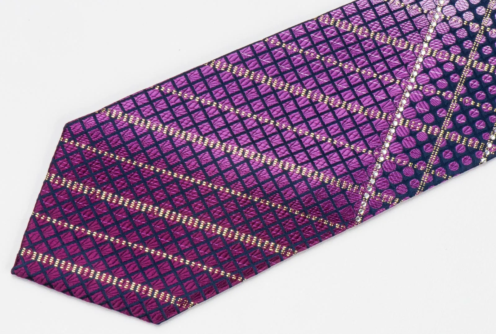 Leslie Vince Mens Woven Silk Necktie With Rhinestones Purple With Golden Sparkles