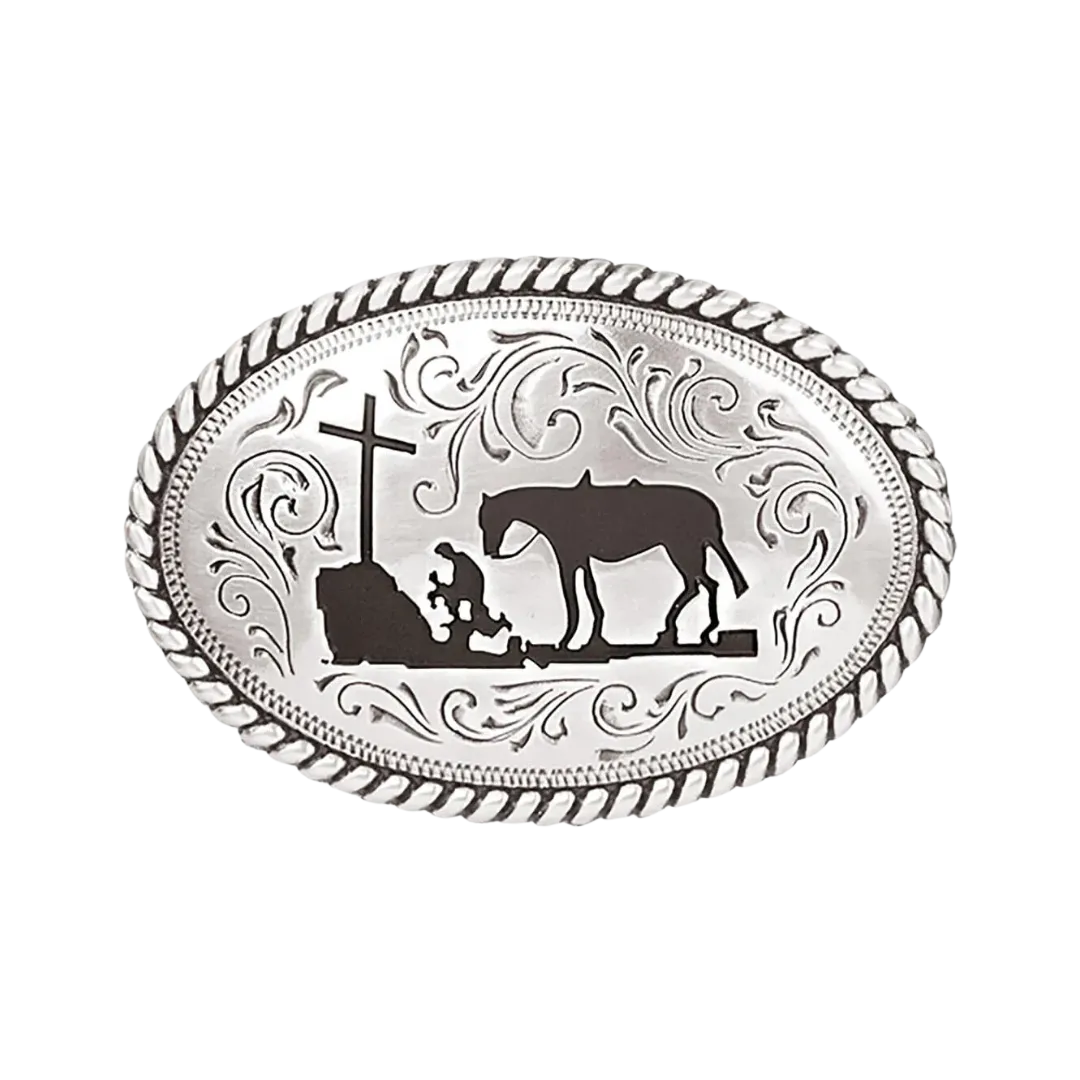 M&F Nocona Youth Cowboy Prayer Silver Belt Buckle