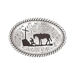 M&F Nocona Youth Cowboy Prayer Silver Belt Buckle