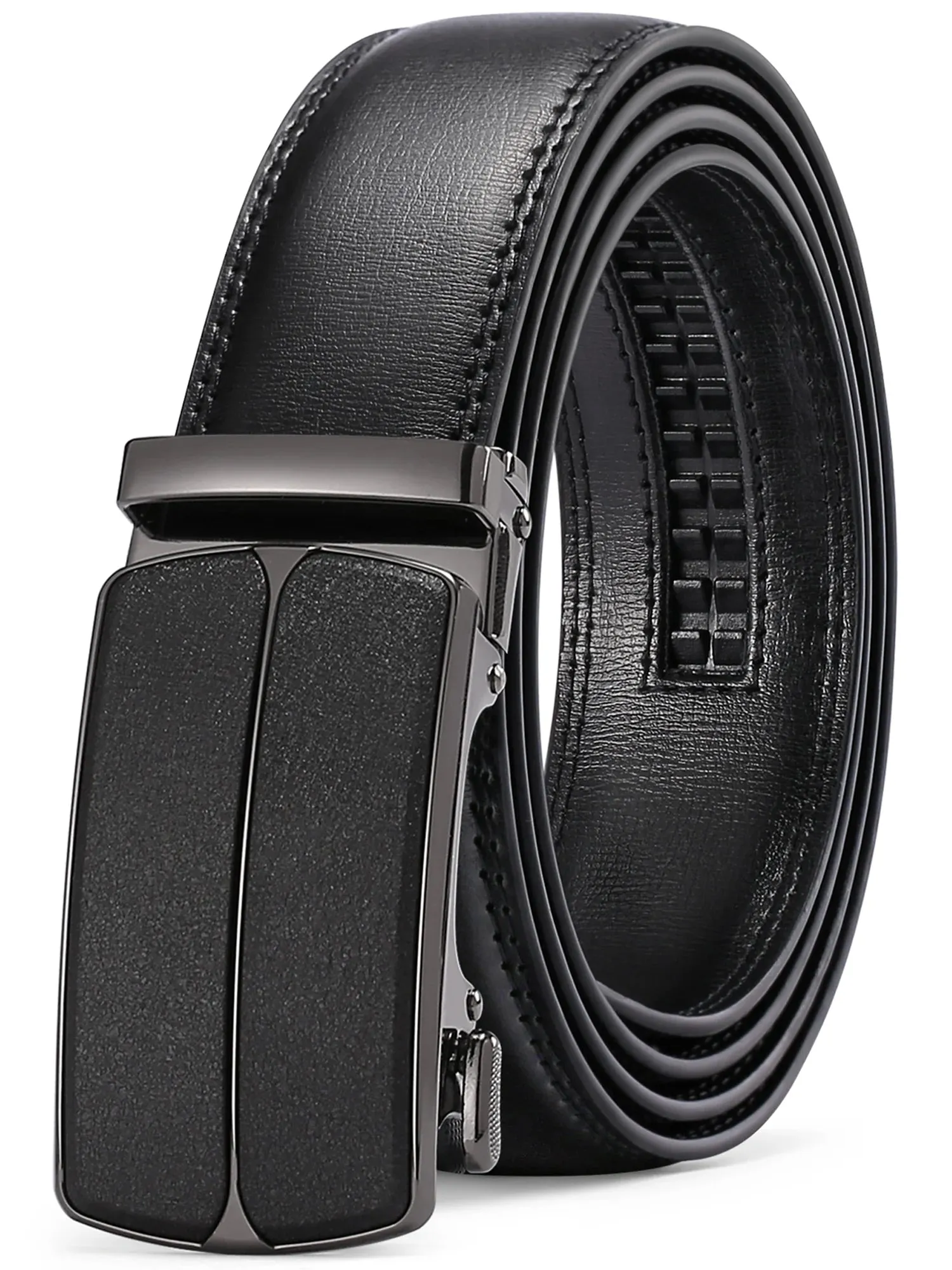 Men's Leather Belt - Automatic Ratchet Buckle Slide Belt Trim to Fit