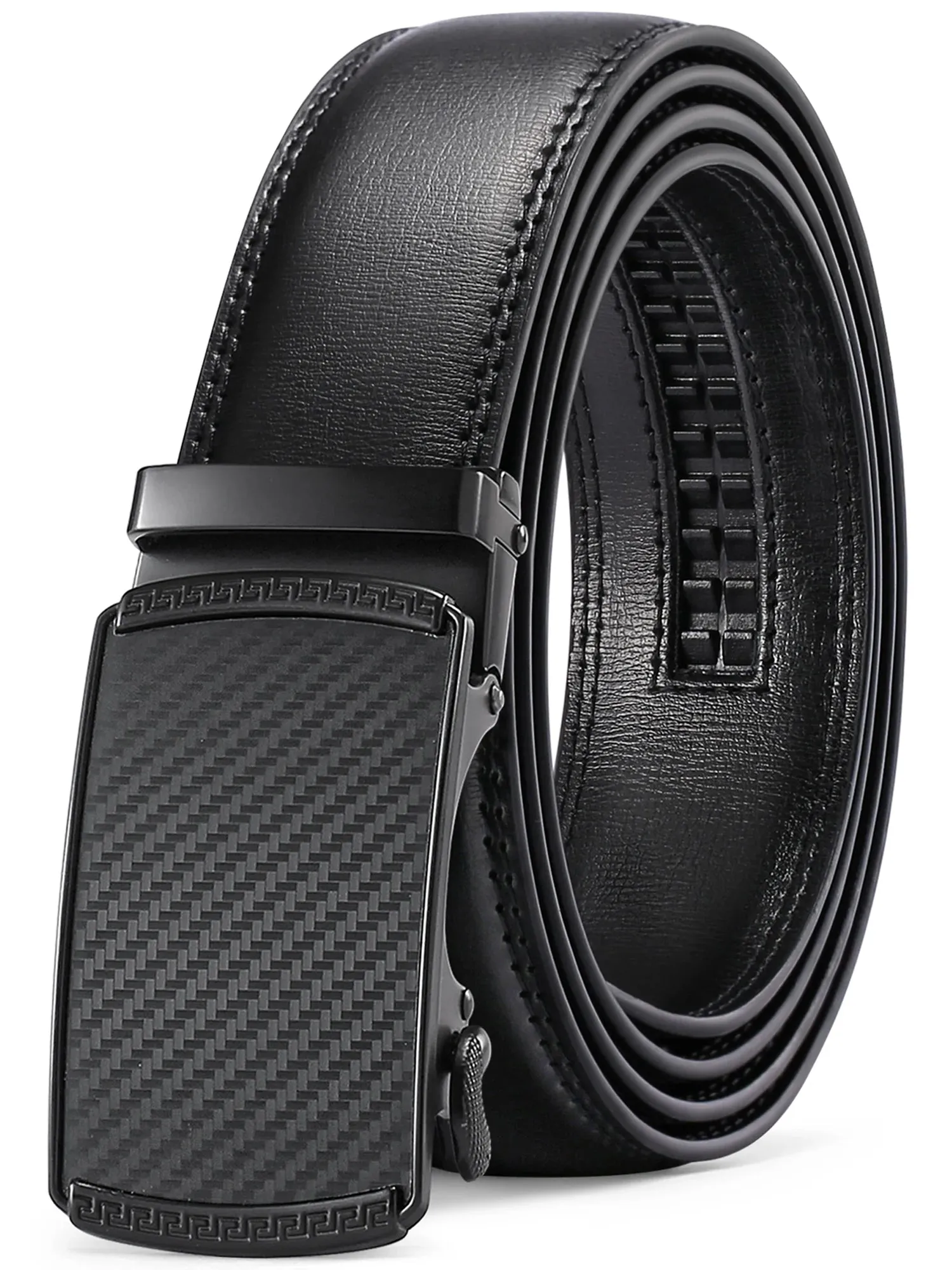 Men's Leather Belt - Automatic Ratchet Buckle Slide Belt Trim to Fit