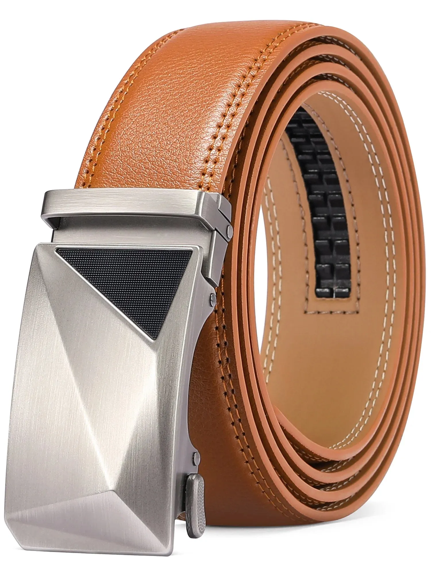 Men's Leather Belt - Automatic Ratchet Buckle Slide Belt Trim to Fit