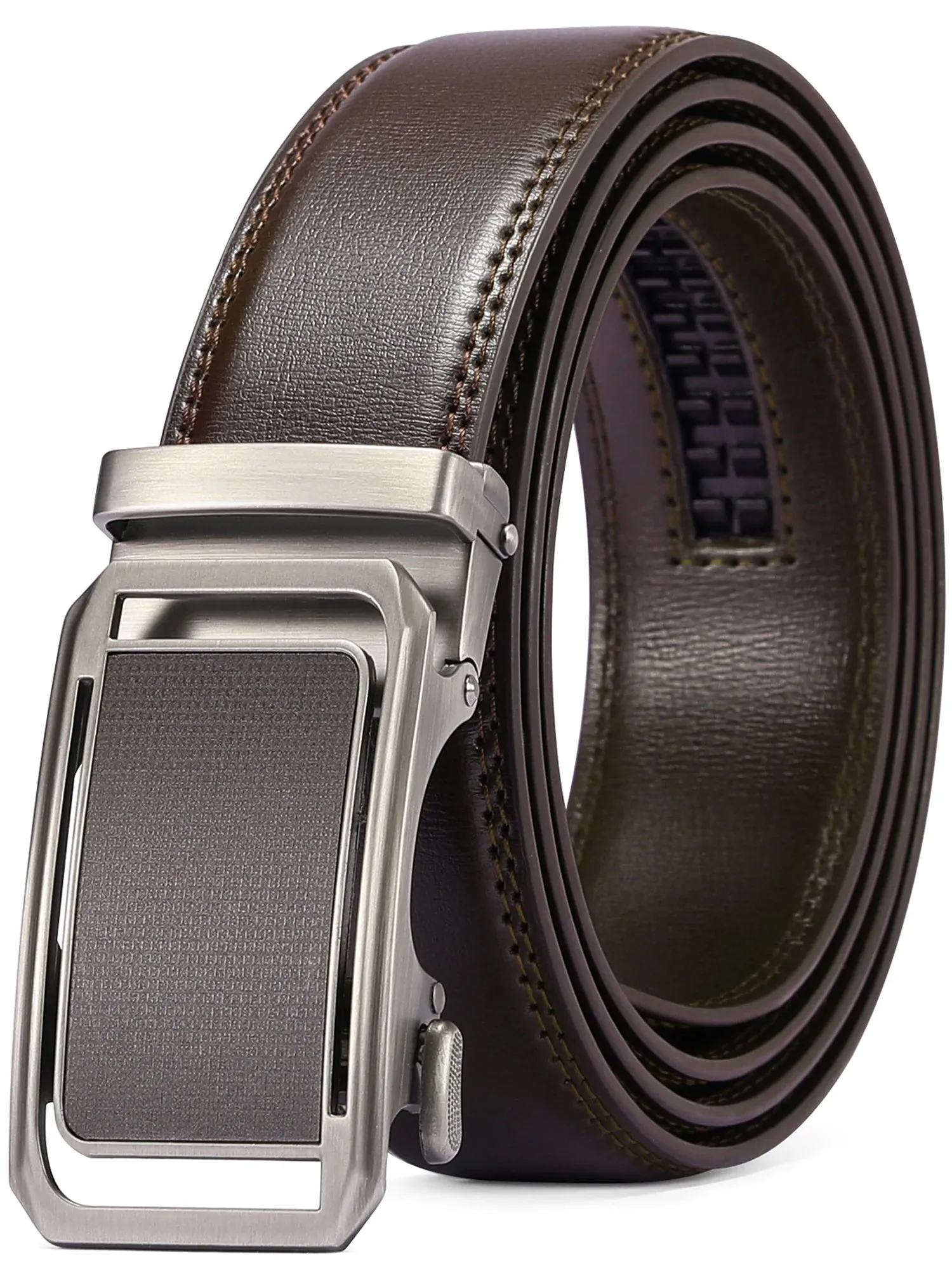 Men's Leather Belt - Automatic Ratchet Buckle Slide Belt Trim to Fit