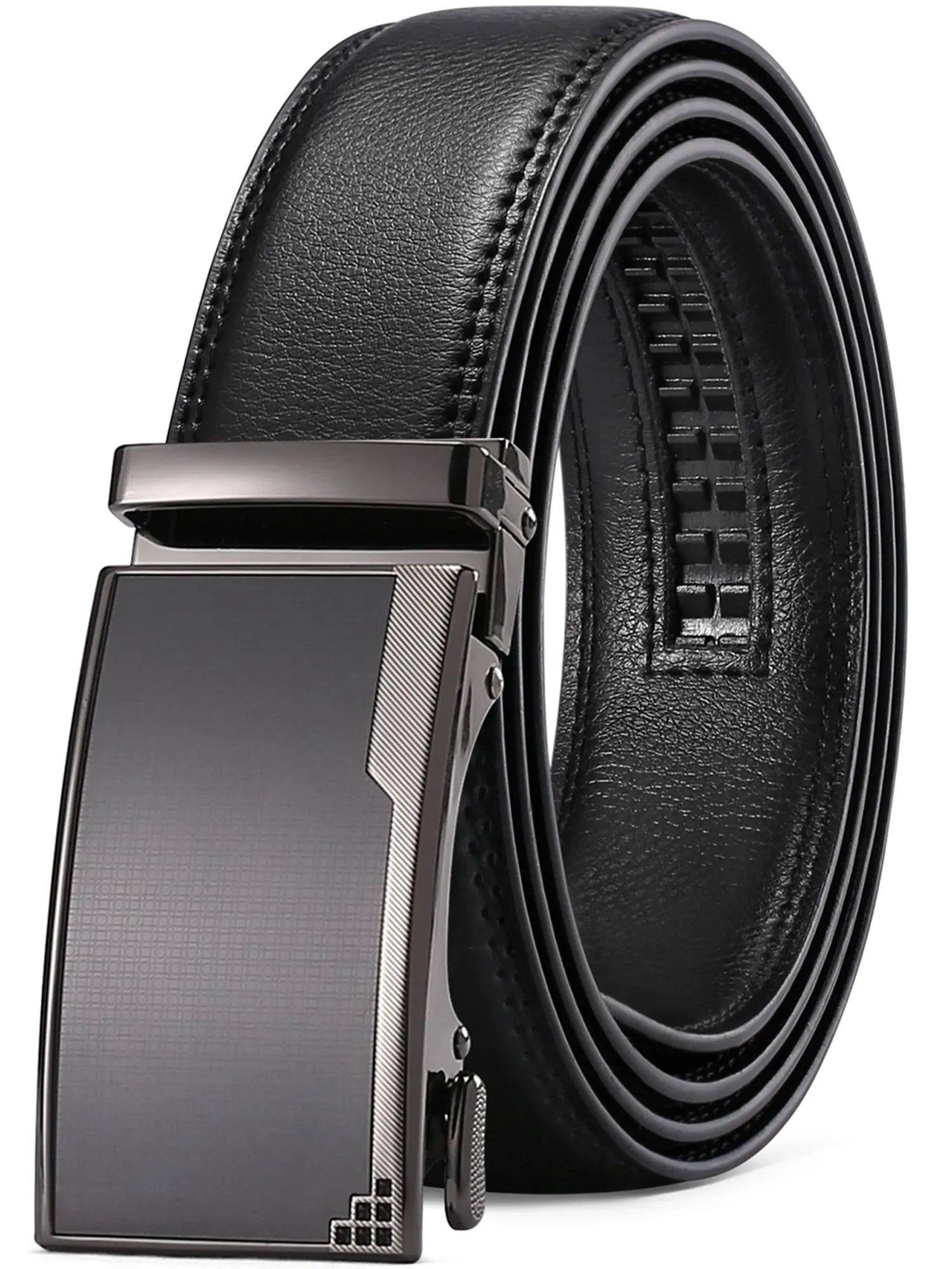 Men's Leather Belt - Automatic Ratchet Buckle Slide Belt Trim to Fit