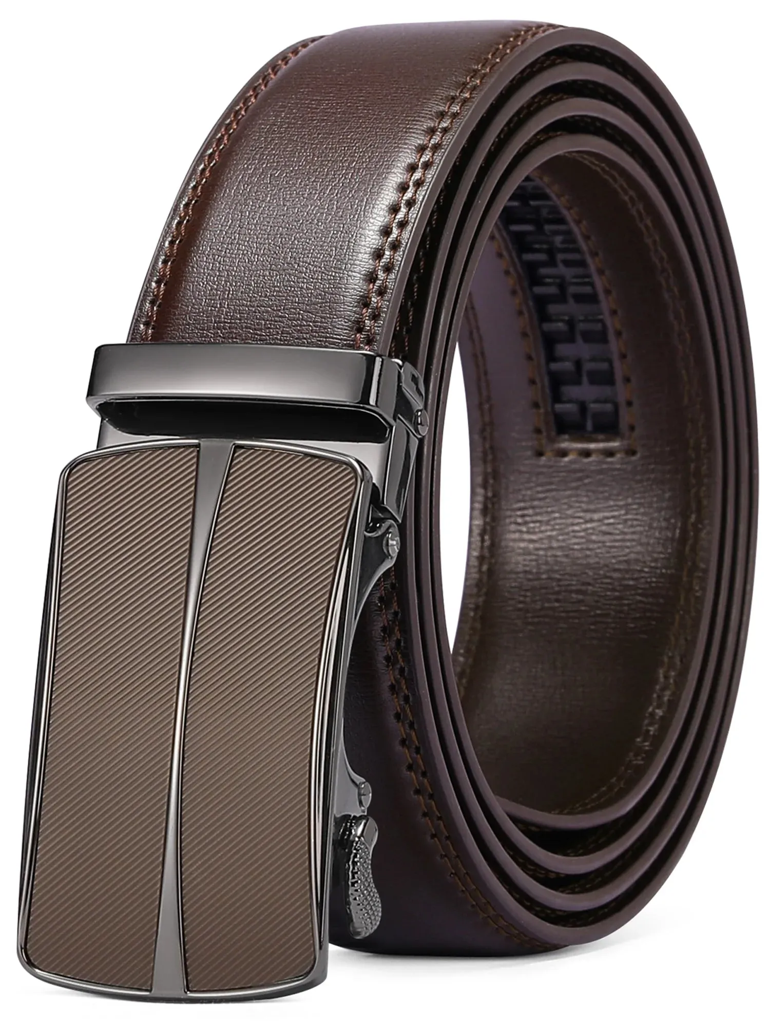 Men's Leather Belt - Automatic Ratchet Buckle Slide Belt Trim to Fit