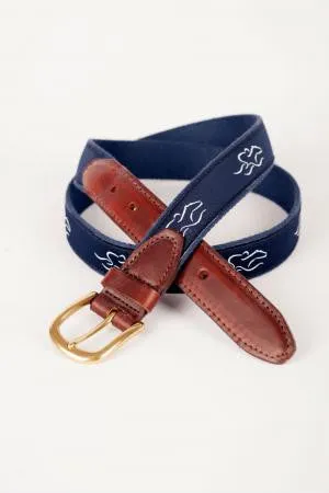 Mens Signature Canvas & Leather Belt - Navy