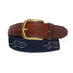 Mens Signature Canvas & Leather Belt - Navy