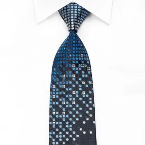 Metro City Men's Crystal Silk Tie Floral Dots On Navy With Sparkles