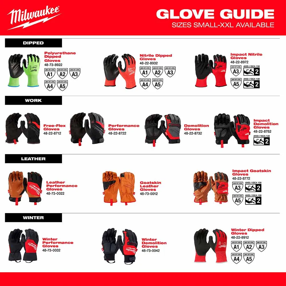 Milwaukee 48-73-8721 High Dexterity A2 Polyurethane Dipped Gloves - Medium