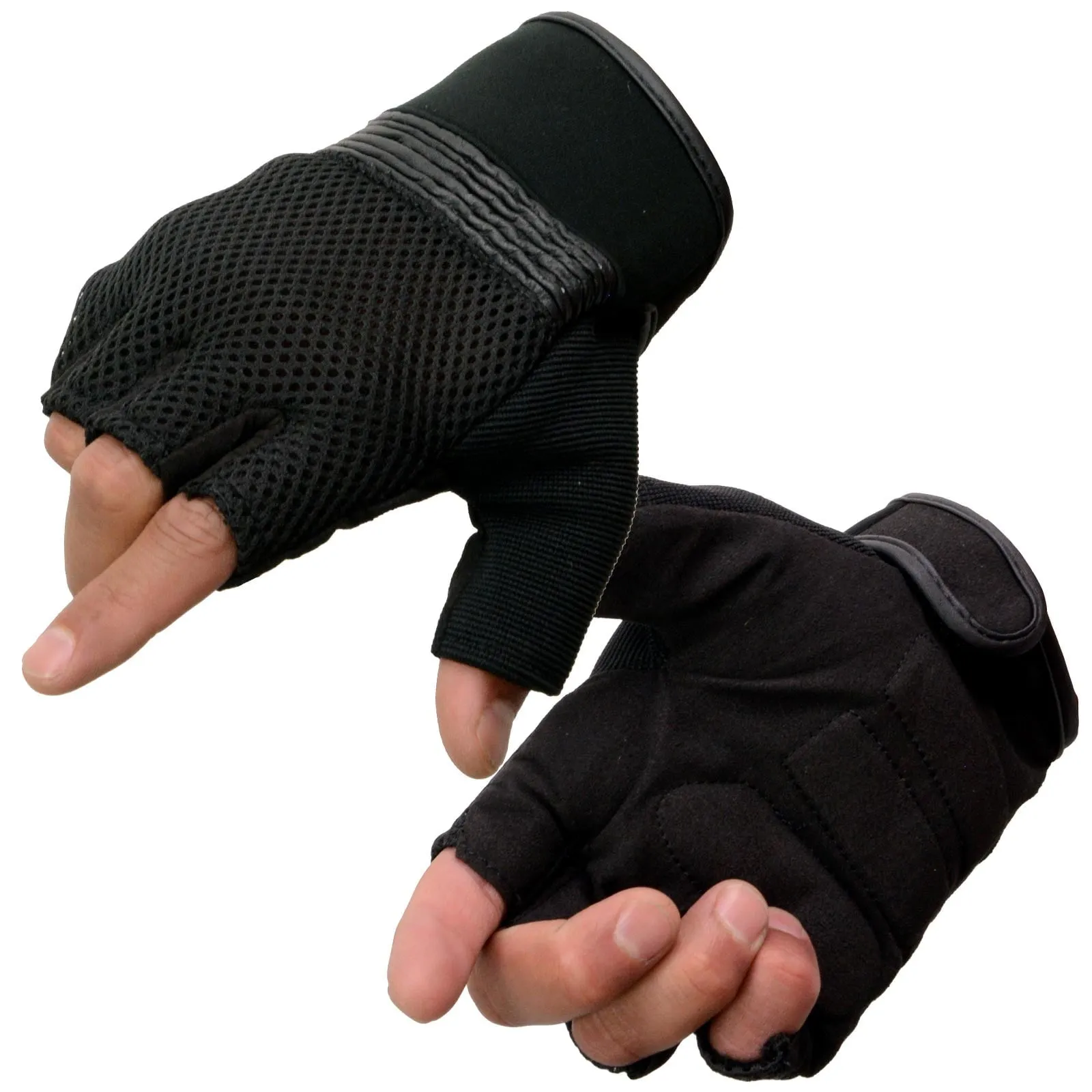 Milwaukee Leather MG7590 Men's Black ‘Amara Cloth’ Gel Palm Fingerless Motorcycle Hand Gloves W/ Breathable Mesh Material