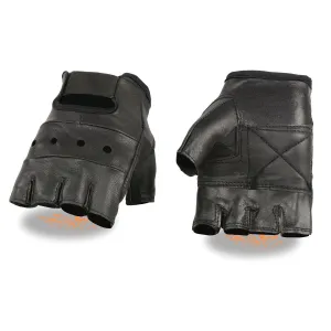 Milwaukee Leather SH216 Men's Black Leather Gel Padded Palm Fingerless Motorcycle Hand Gloves W/ Breathable ‘Open Knuckle’