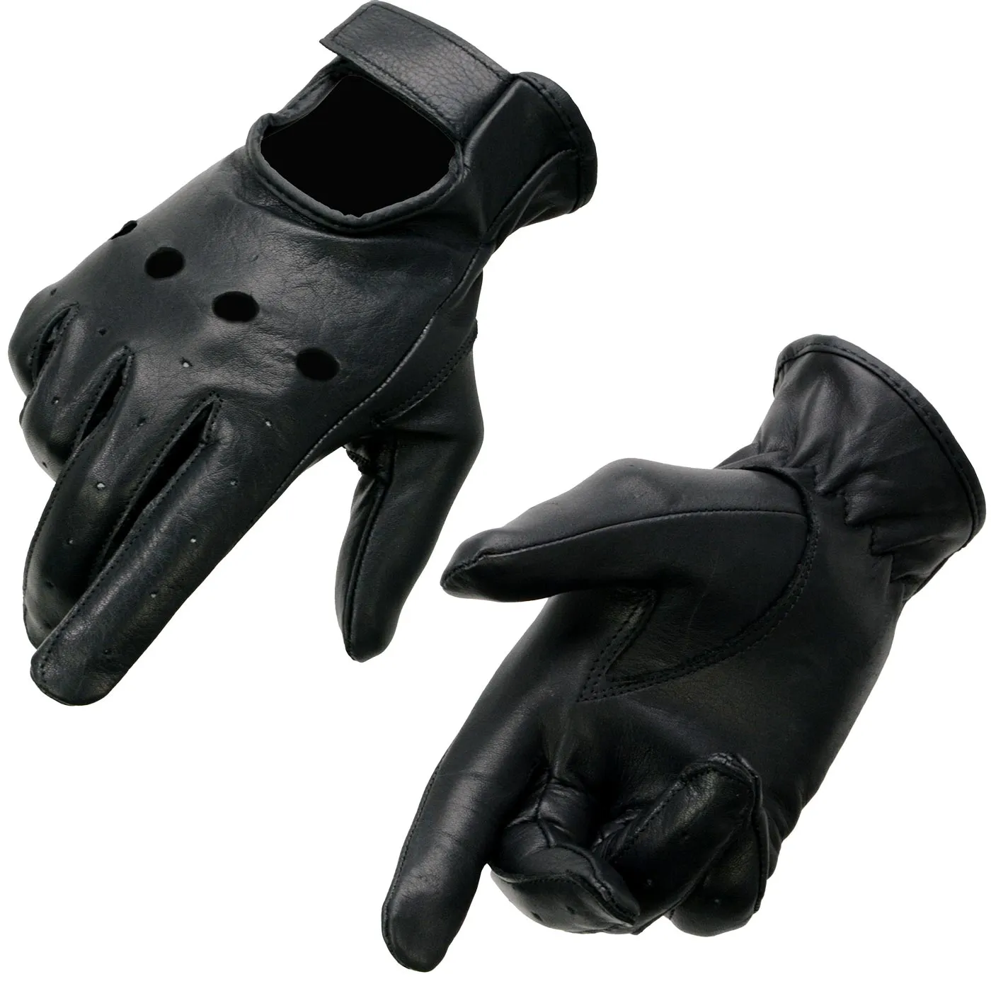 Milwaukee Leather SH721 Women's Black Perforated Leather Full Finger Motorcycle Hand Gloves W/ Breathable ‘Open Knuckle’