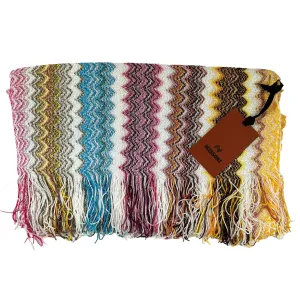 Missoni Scarf White Pink Orange Blue Zig Zag Design - Women Designer Shawl