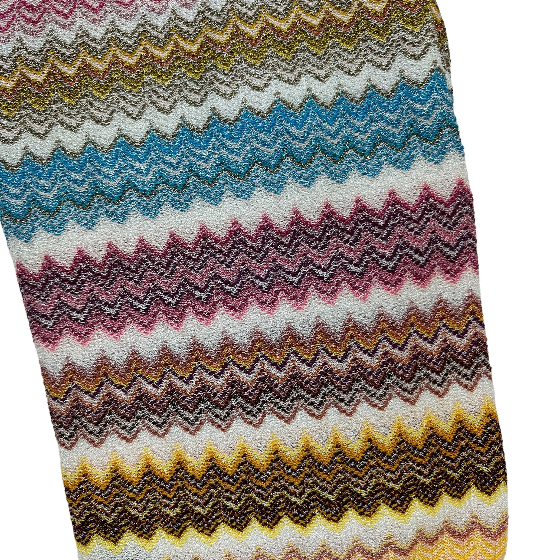 Missoni Scarf White Pink Orange Blue Zig Zag Design - Women Designer Shawl