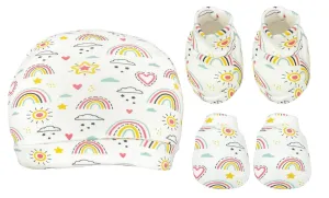 Mittens, Booties And Cap Set- Rainbow Land