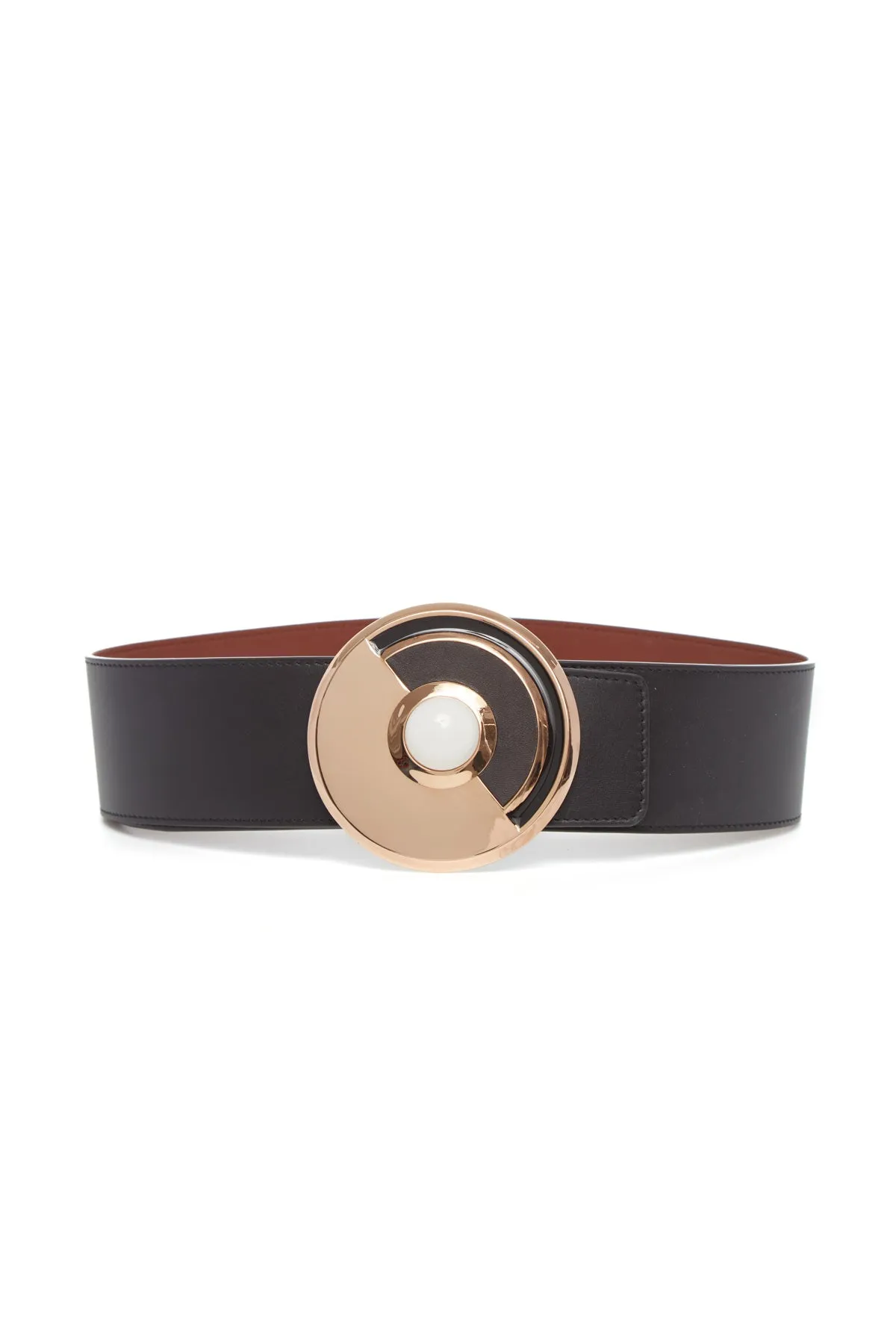 Moya Reversible Large Belt in Black Leather & Moonstone