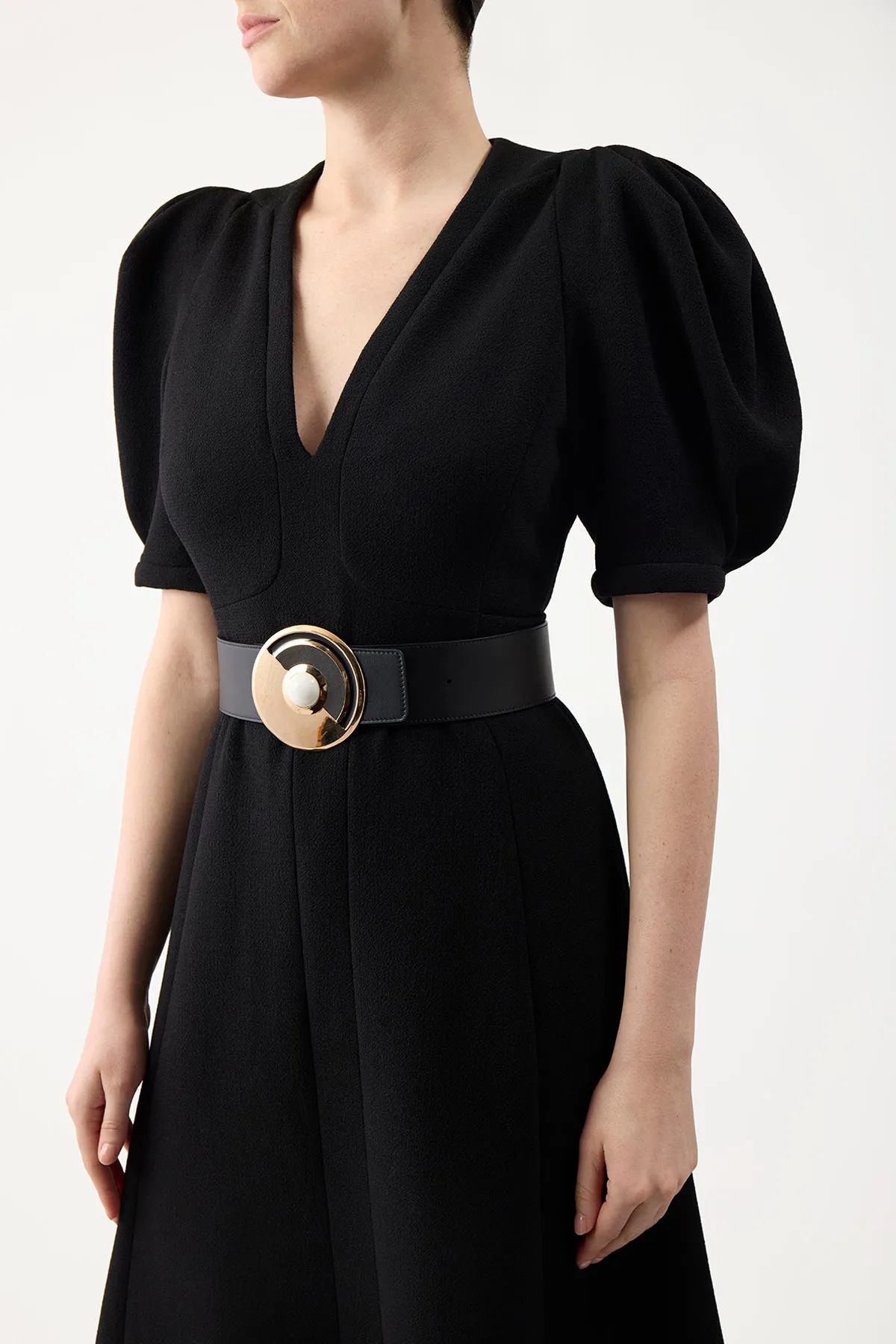 Moya Reversible Large Belt in Black Leather & Moonstone