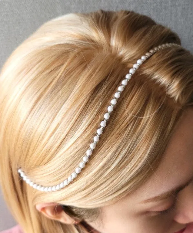 multi style thin meatal headband flexible pearl rhinestone hair jewelry