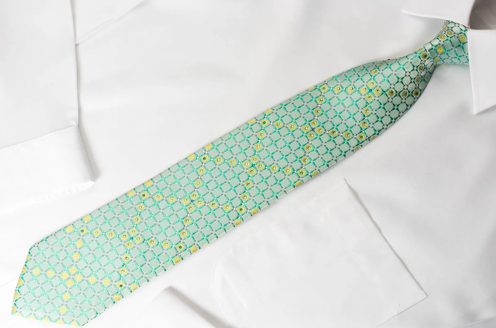 Nina Ricci Rhinestone Necktie Checker On Green With Silver Sparkles