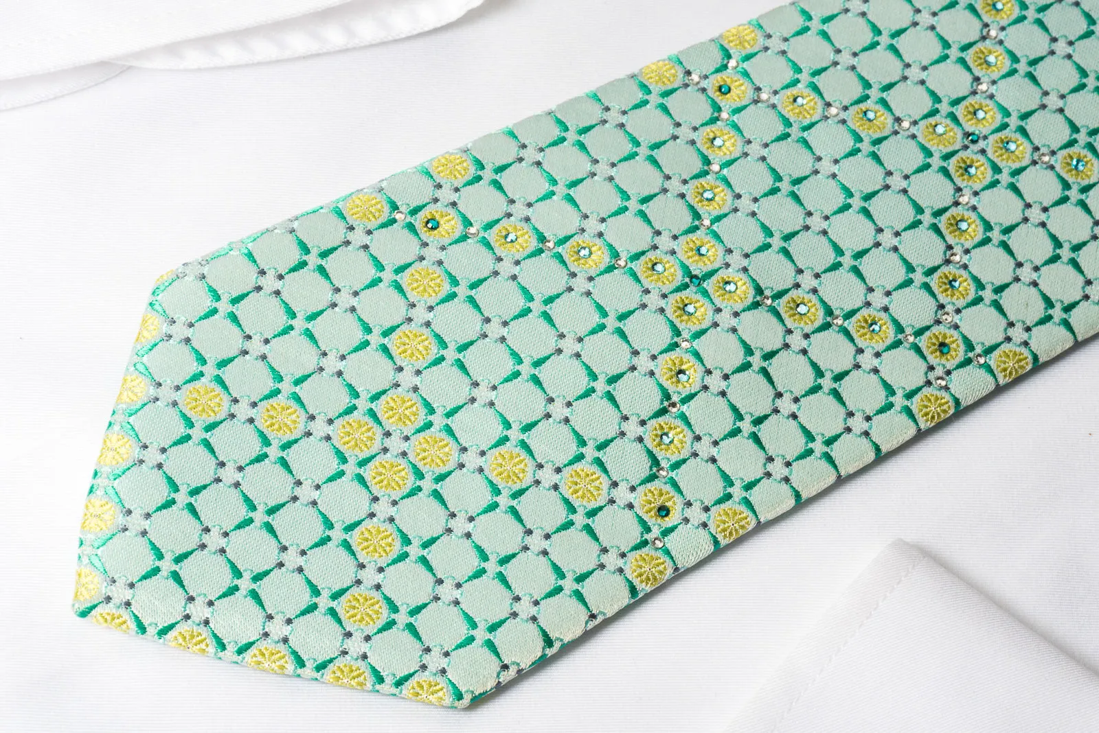 Nina Ricci Rhinestone Necktie Checker On Green With Silver Sparkles