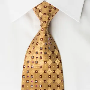 Nina Ricci Silk Rhinestone Necktie Golden Geometric Design With Sparkles