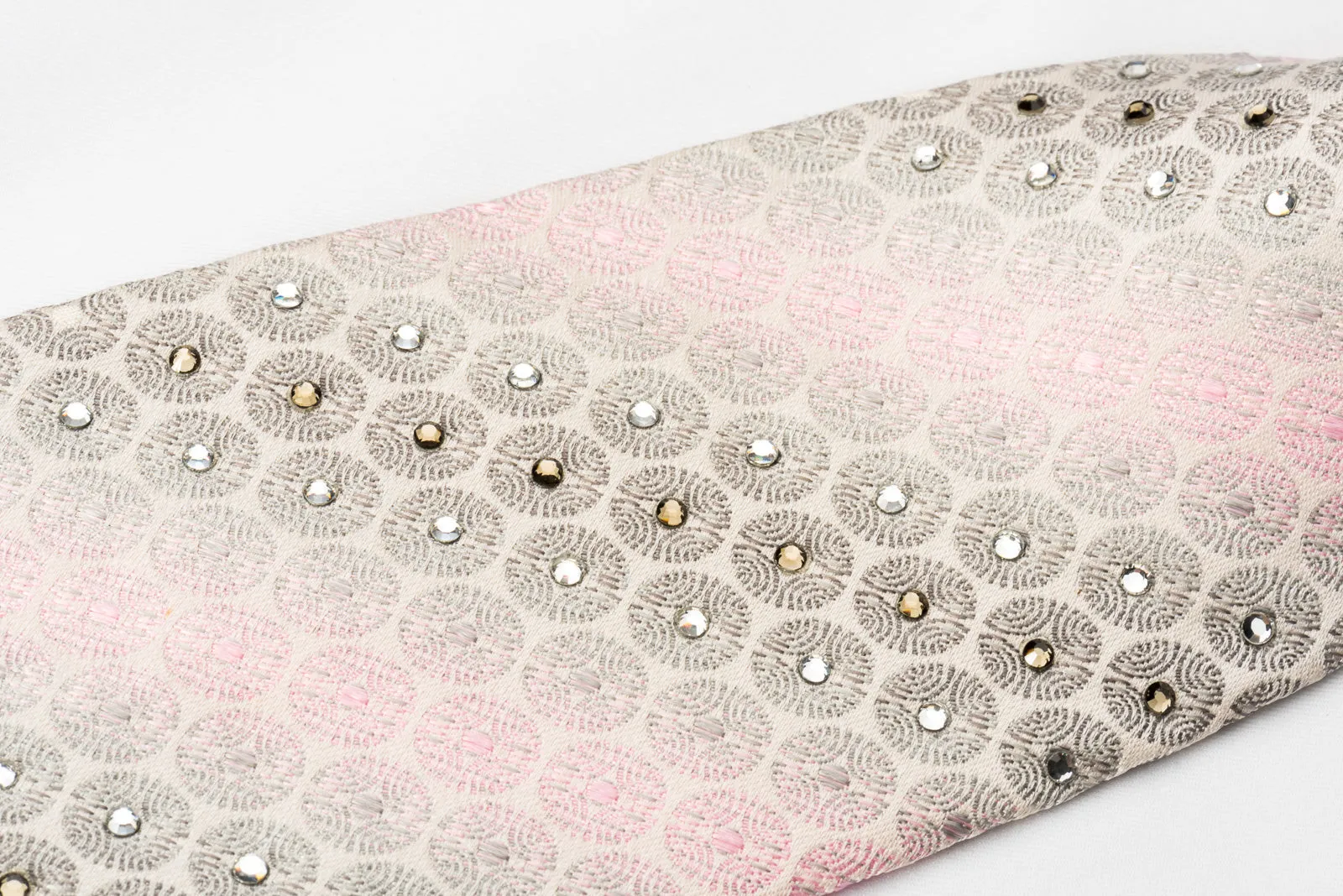 Nina Ricci Silk Tie Pink Silver Geometric On White With Crystal Rhinestones