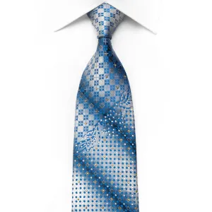 Parkland Men's Rhinestone Necktie Blue Geometric On Silver With Golden Studs