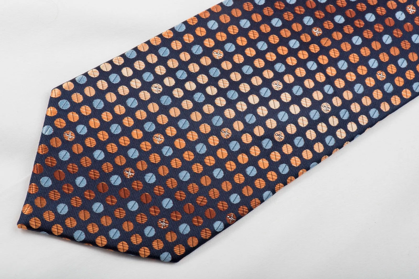 Perry Ellis Rhinestone Tie Blue Orange Dots On Navy With Silver Sparkles