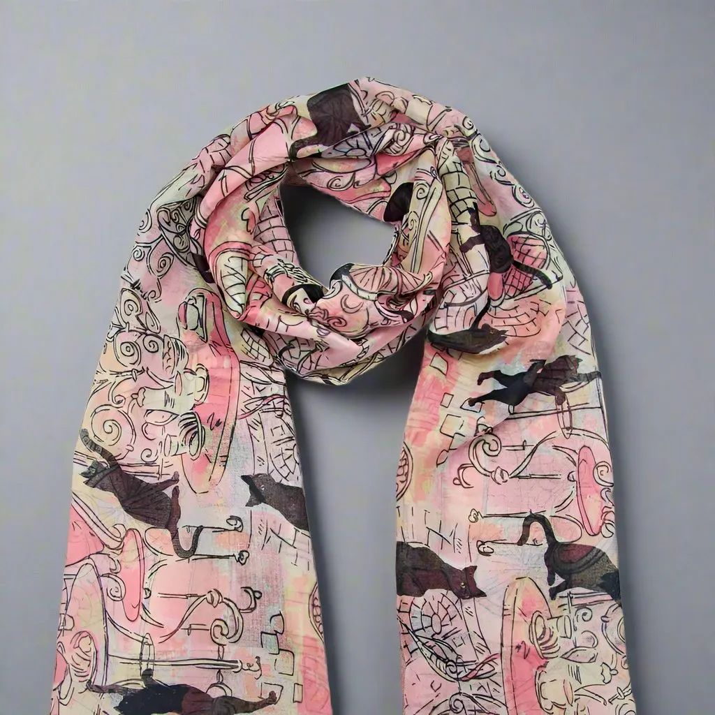 Pink & Peach Cafe Cats Scarf