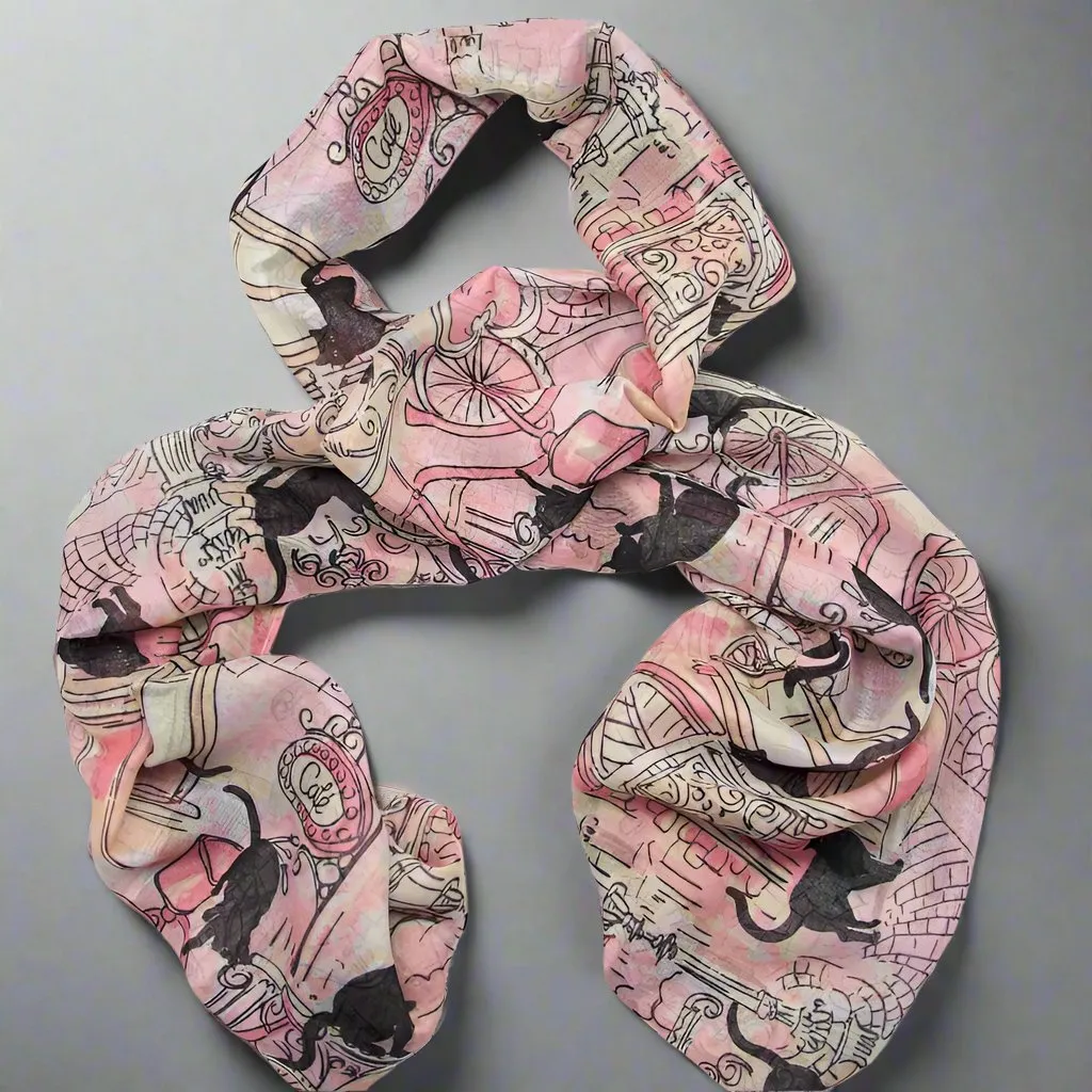 Pink & Peach Cafe Cats Scarf