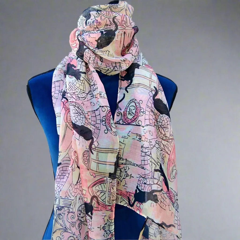 Pink & Peach Cafe Cats Scarf