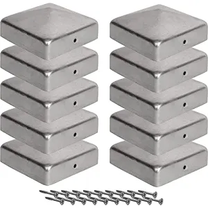 Post Caps 4x4 Inches 10 Piece Set Galvanized Metal Free Screws Fence Post Covers