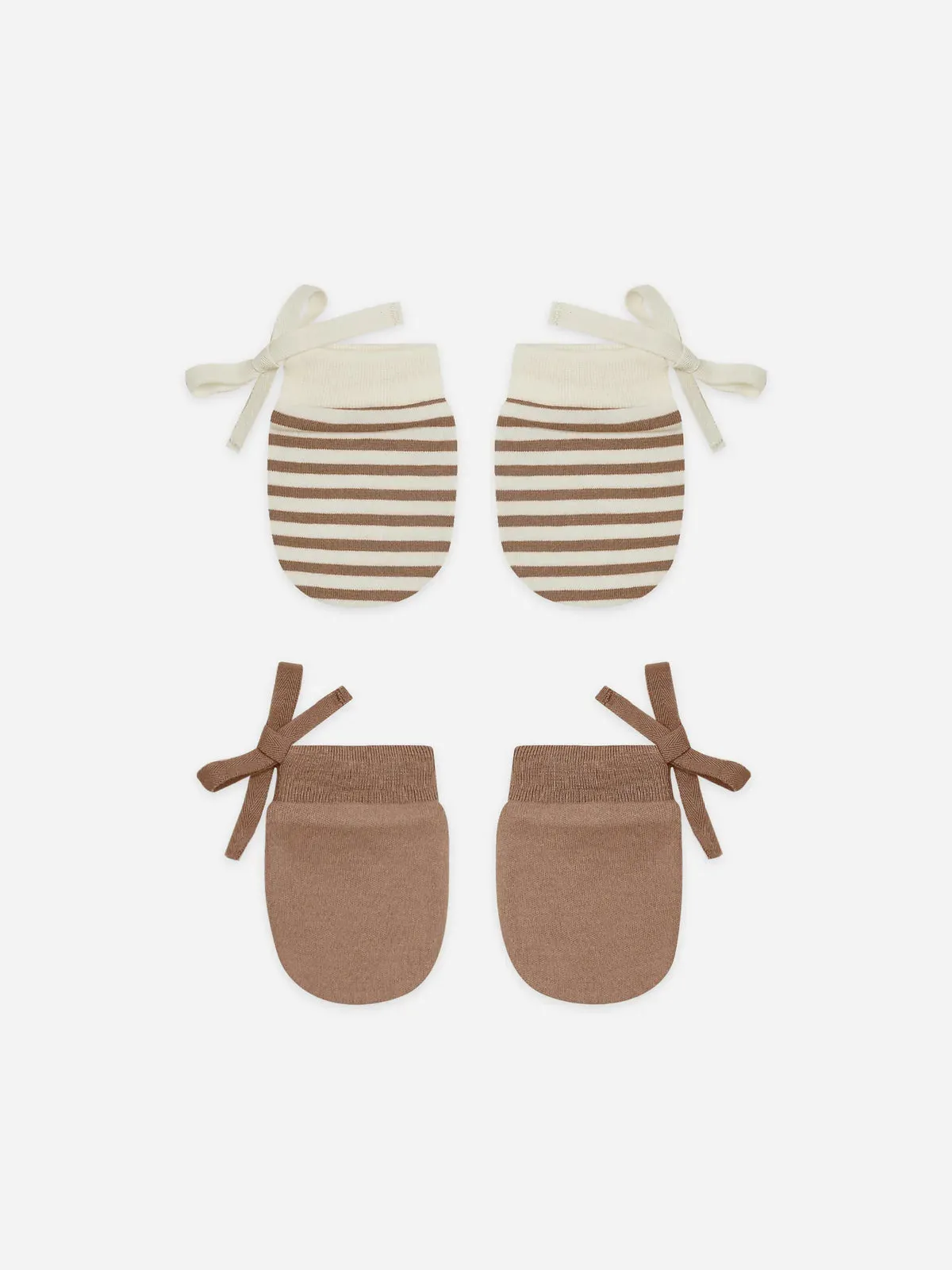 Quincy Mae No Scratch Mittens Set- Cocoa Stripe, Ivory