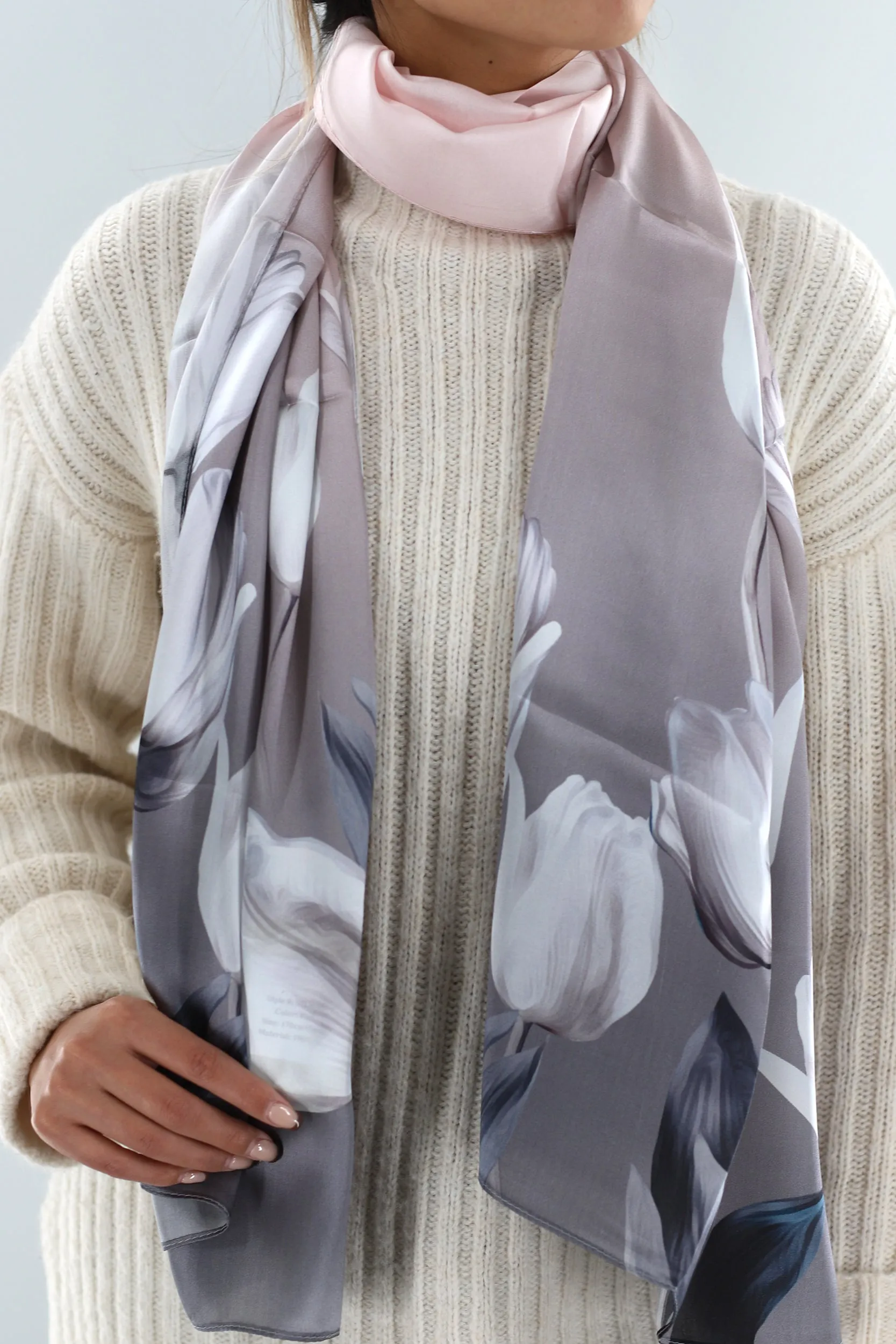 Silk Satin Soft Floral Print Scarf