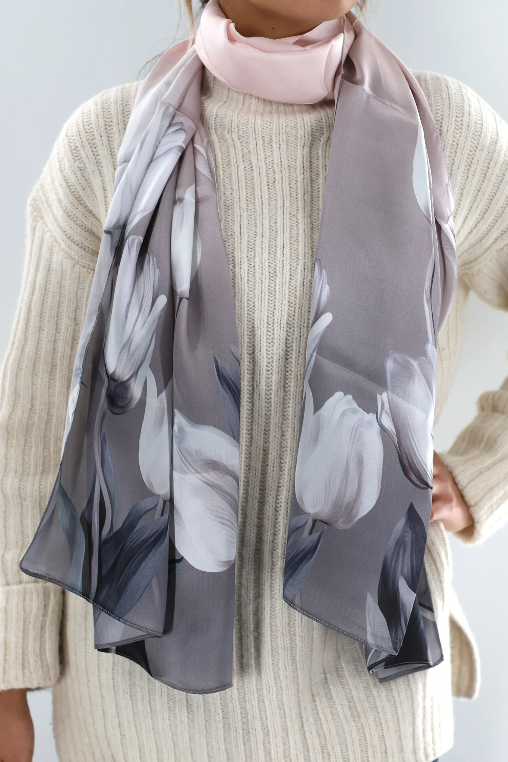 Silk Satin Soft Floral Print Scarf