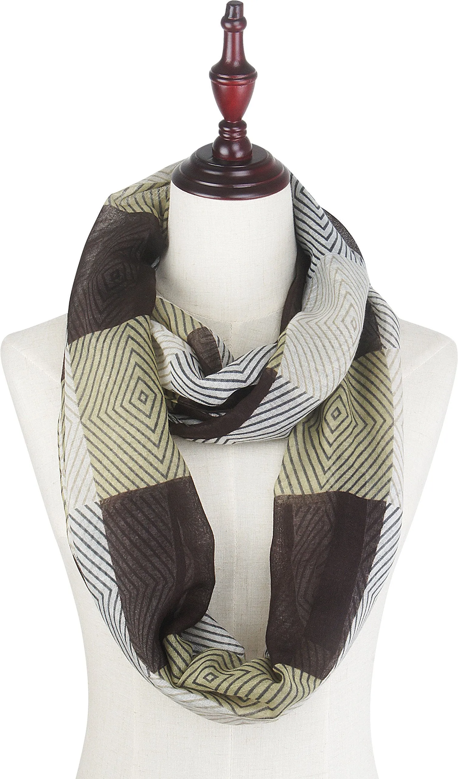 Soft Light Weight Diamond Plaid Pattern Elegant Sheer Infinity Scarf