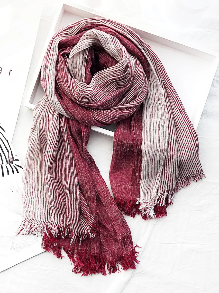 Spring Artsy Stripe Cotton Tassel Soft Scarf