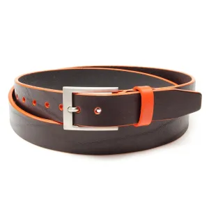 Stolen Riches Brown Leather Belt with Tiqui Orange Trim and Keeper