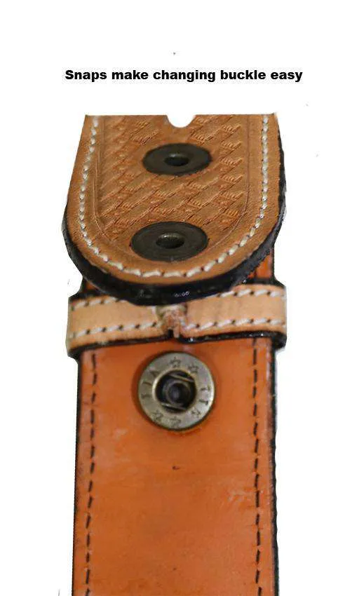 Tapered USA Leather Acorn Tooled Western Belt with 1" Buckle