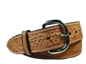 Tapered USA Leather Acorn Tooled Western Belt with 1" Buckle