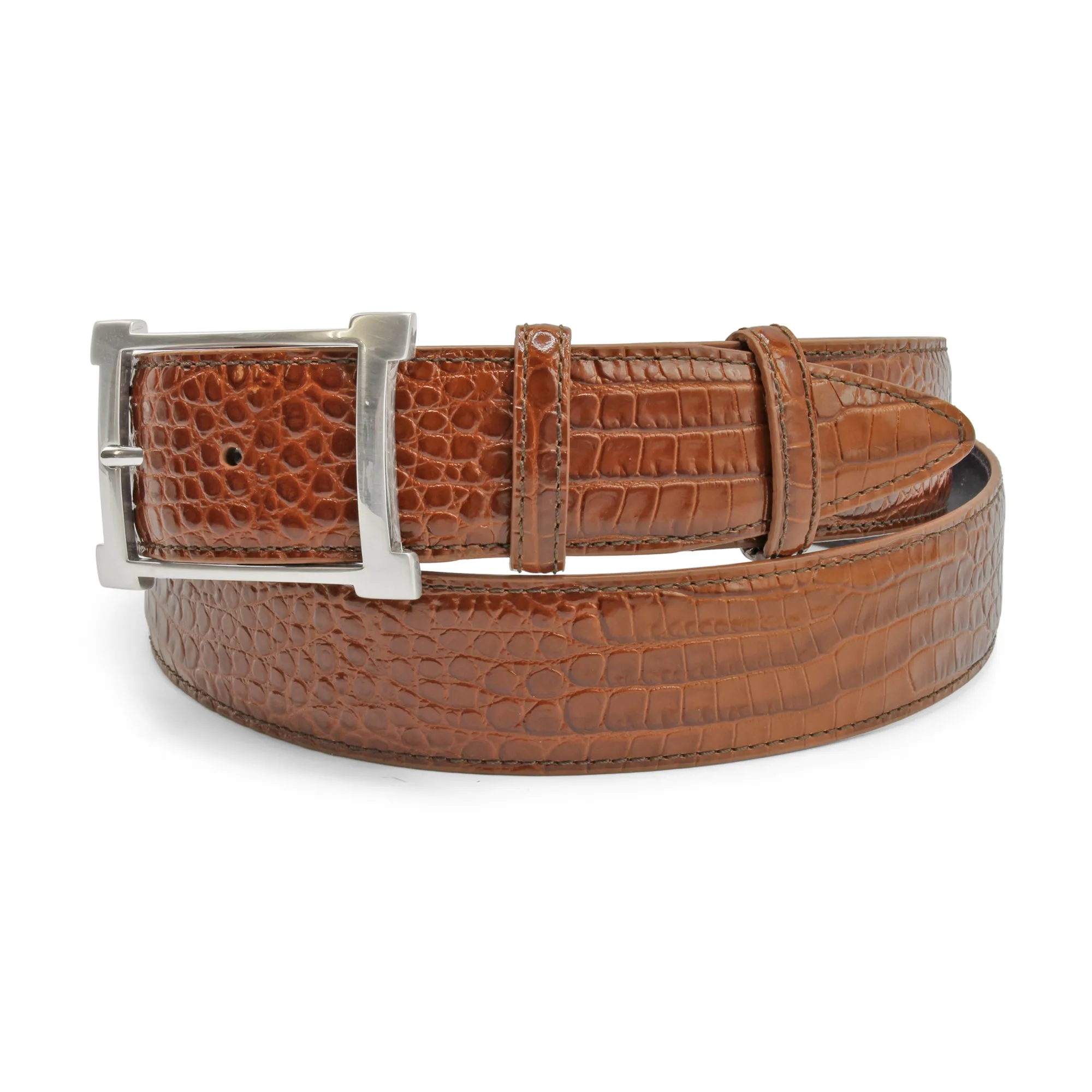 Toffee Brush Off Effect Mock Croc Frame Belt