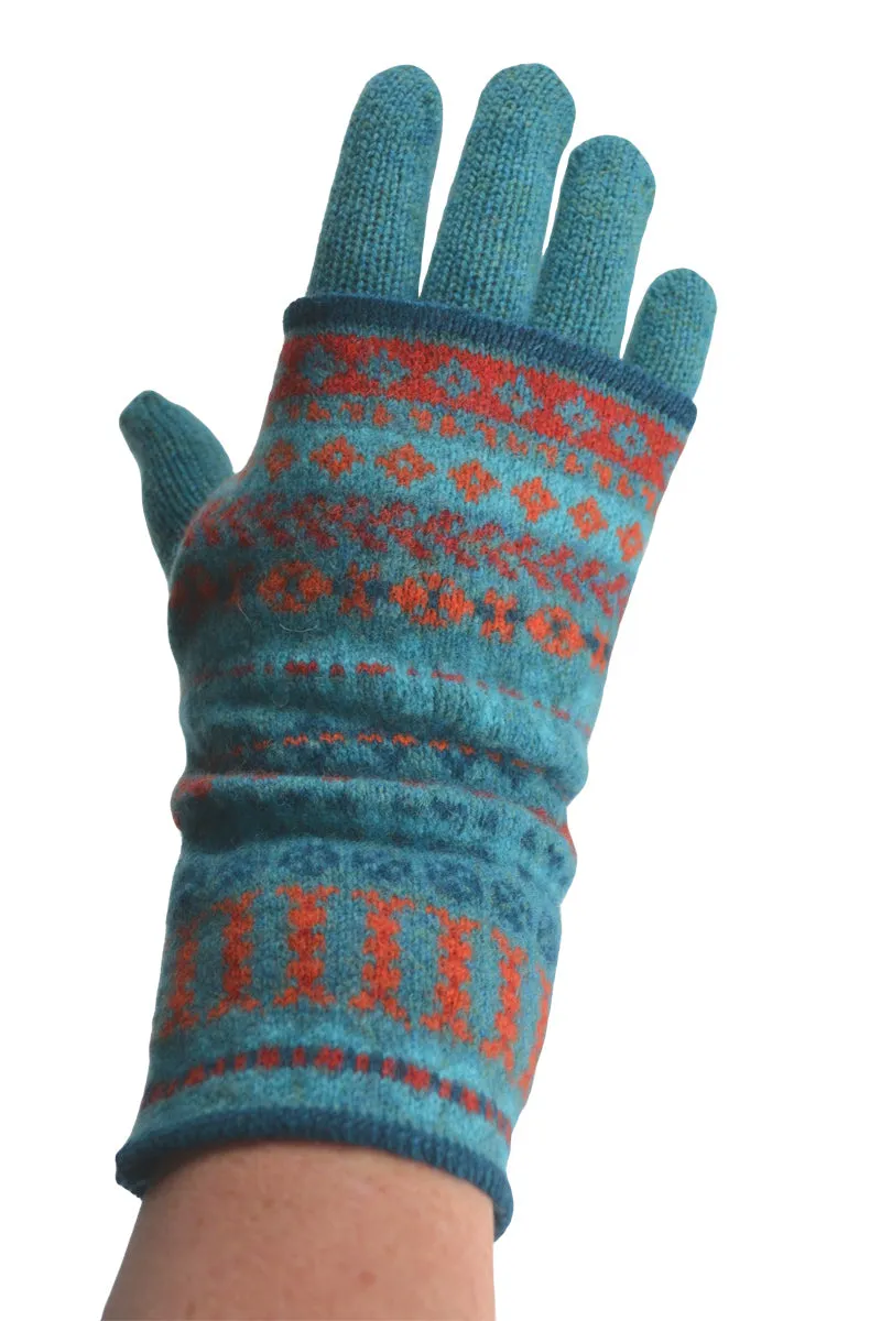 Ugie Fair isle wrist warmer fingerless gloves - Teal