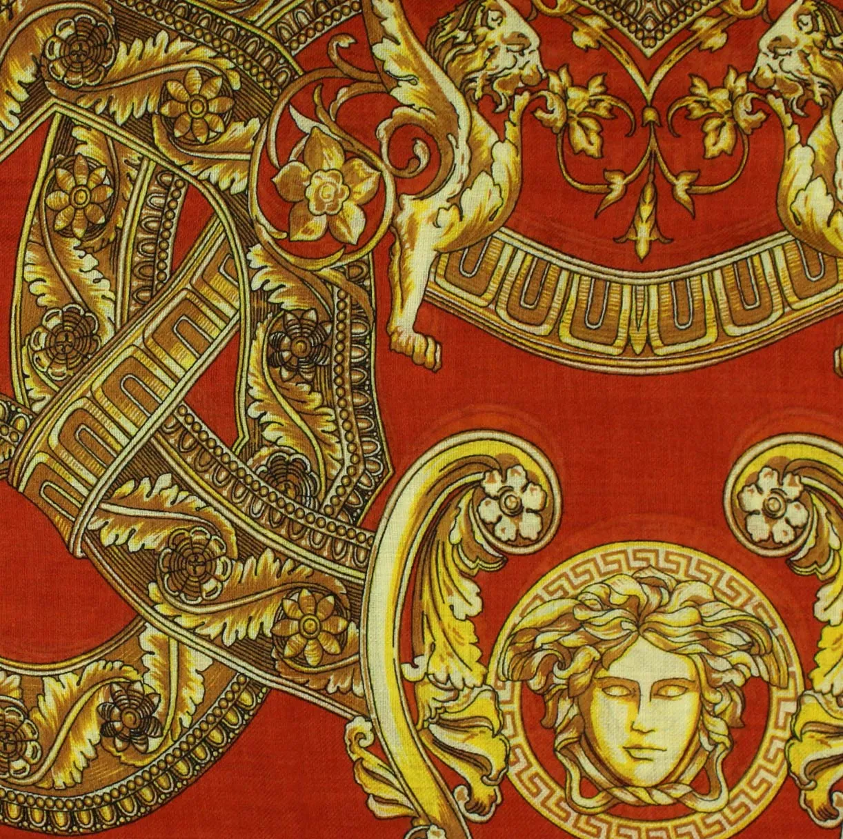 Versace Scarf Orange Gold Signature Baroque & Medusa  - Wool Silk Shawl FINAL SALE